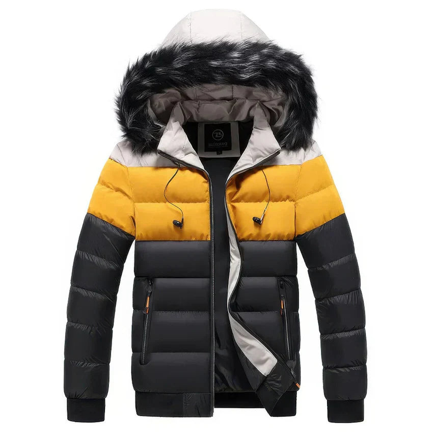 Warm Men's Parka Coat with Faux Fur Trim