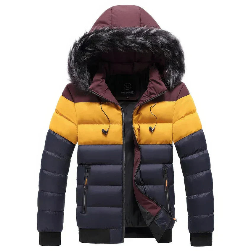 Warm Men's Parka Coat with Faux Fur Trim