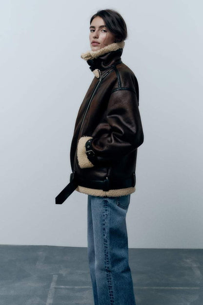 Classic Tan Leather Bomber Jacket