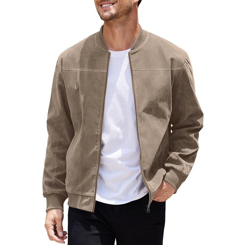 Casual Brown Suede Men's Stand Collar Jacket