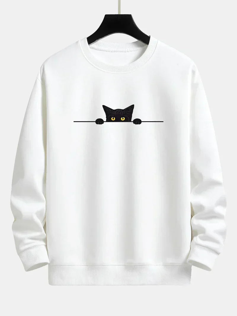 Casual Cat Graphic Crew Neck Sweatshirt
