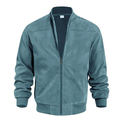 Casual Brown Suede Men's Stand Collar Jacket