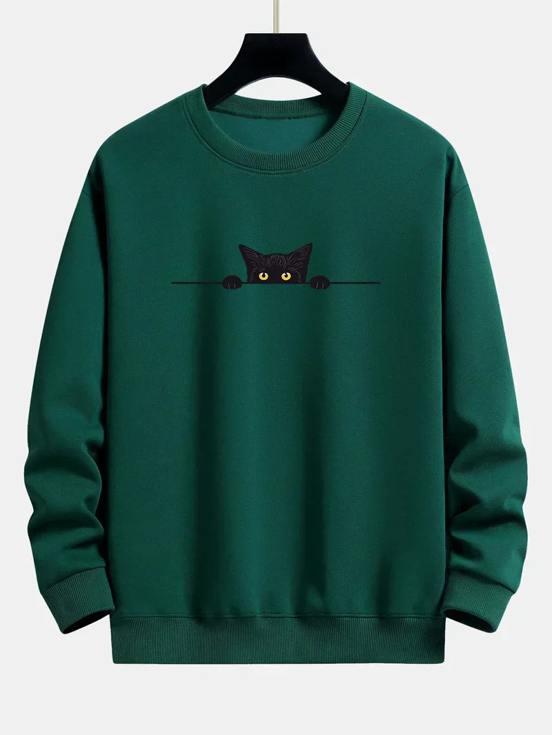 Casual Cat Graphic Crew Neck Sweatshirt