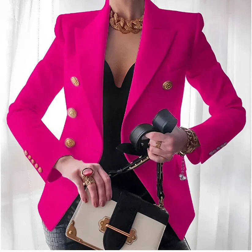 Classic Fit Double Breasted Gold Button Blazer