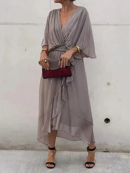 Luxurious V-Neck Silk Evening Dress