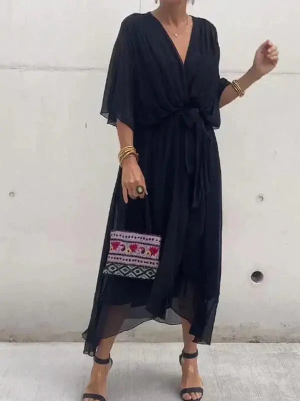 Luxurious V-Neck Silk Evening Dress