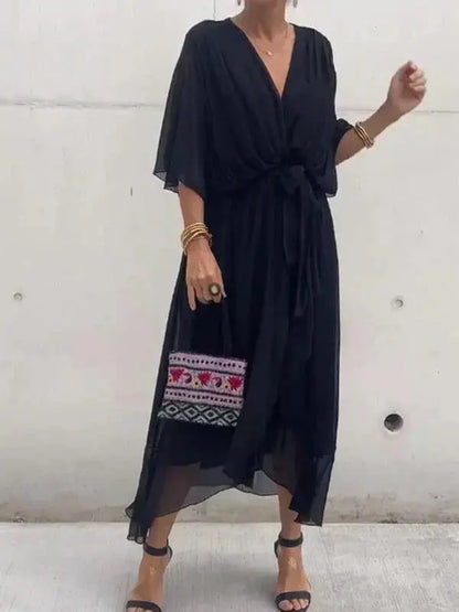 Luxurious V-Neck Silk Evening Dress