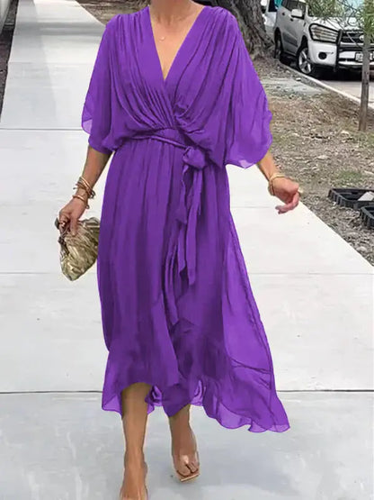 Luxurious V-Neck Silk Evening Dress
