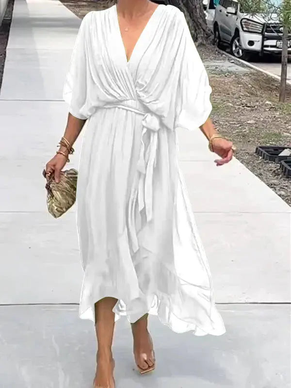 Luxurious V-Neck Silk Evening Dress