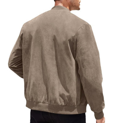 Casual Brown Suede Men's Stand Collar Jacket