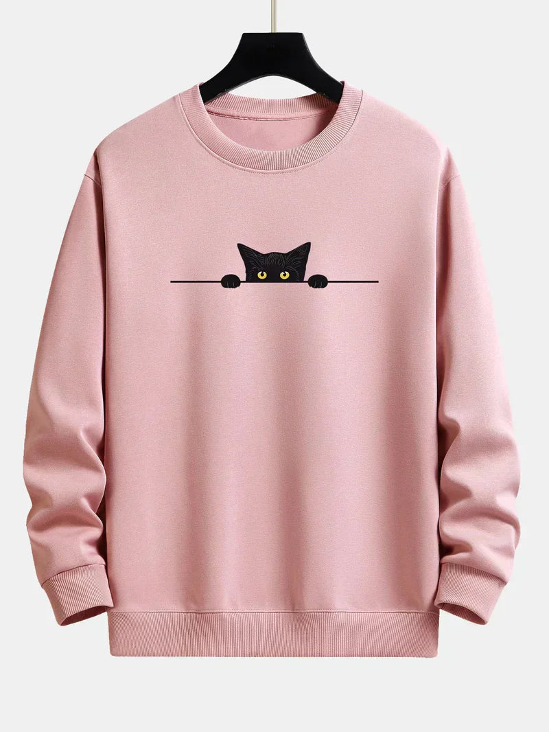Casual Cat Graphic Crew Neck Sweatshirt