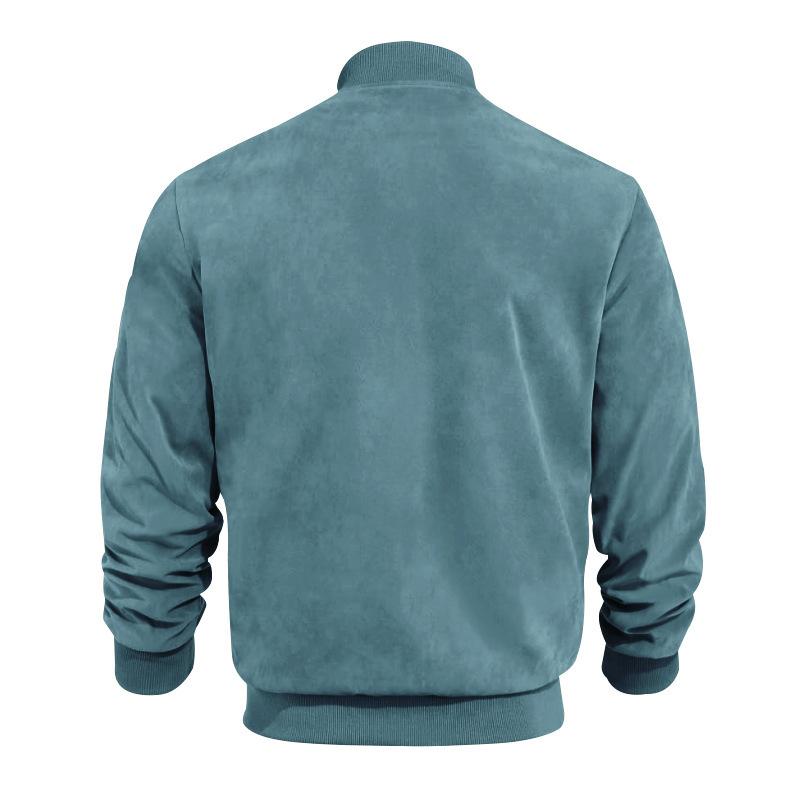 Casual Brown Suede Men's Stand Collar Jacket