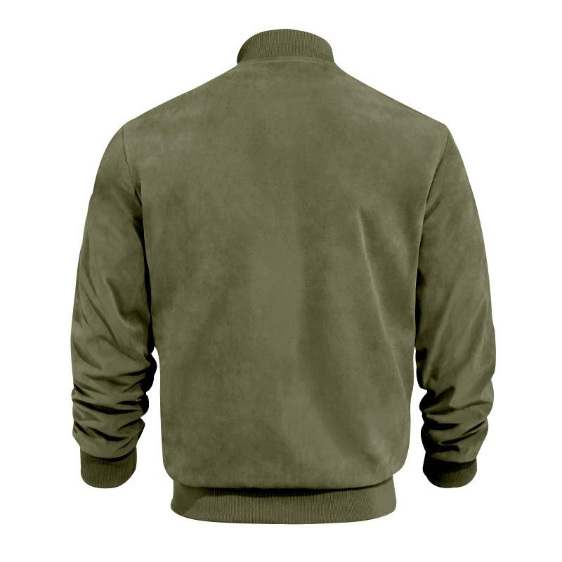 Casual Brown Suede Men's Stand Collar Jacket