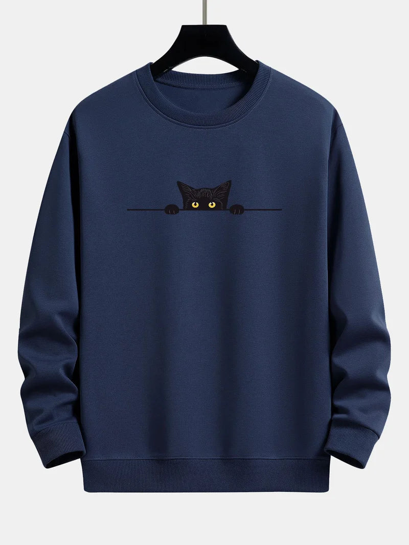 Casual Cat Graphic Crew Neck Sweatshirt