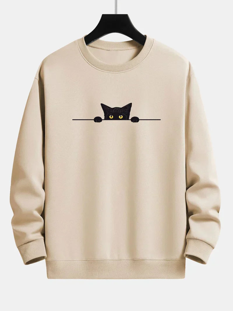 Casual Cat Graphic Crew Neck Sweatshirt - OutfitLondon