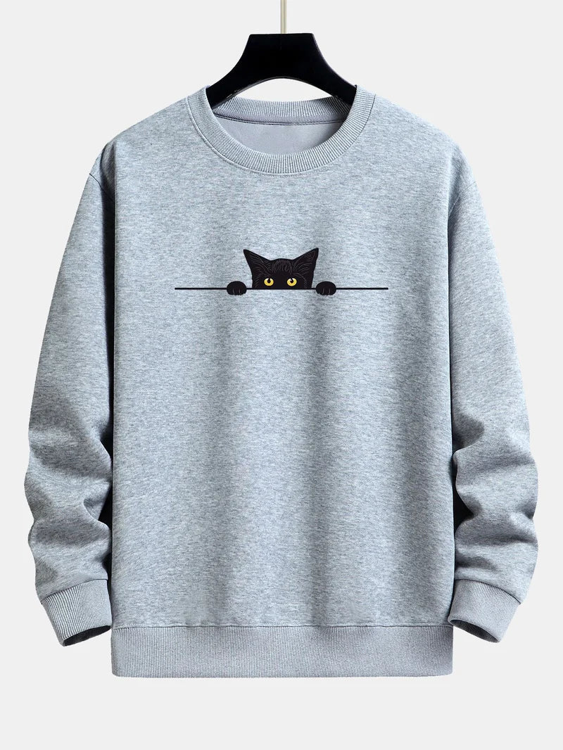 Casual Cat Graphic Crew Neck Sweatshirt