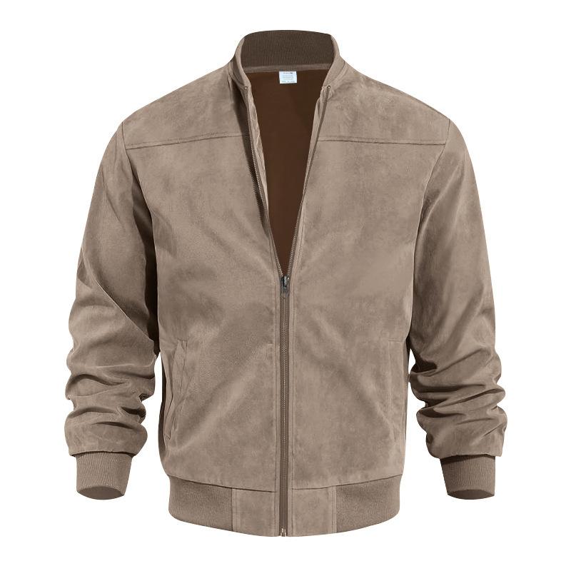 Casual Brown Suede Men's Stand Collar Jacket