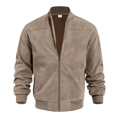 Casual Brown Suede Men's Stand Collar Jacket