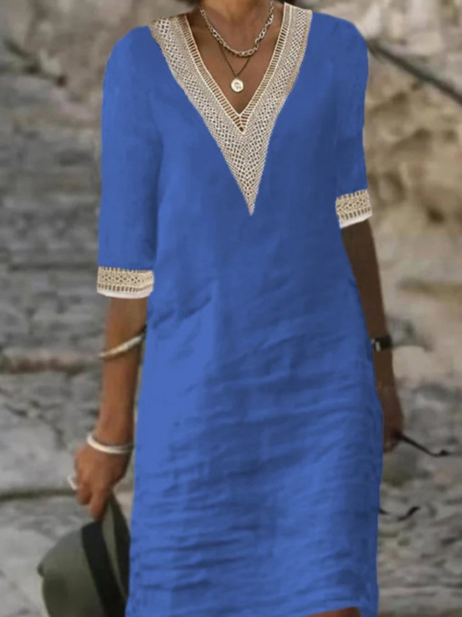 Relaxed Fit V Neck Lace Detail Dress
