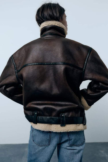 Classic Tan Leather Bomber Jacket