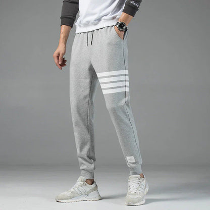 Men's Striped Cotton Jogger Sweatpants Adjustable Waist