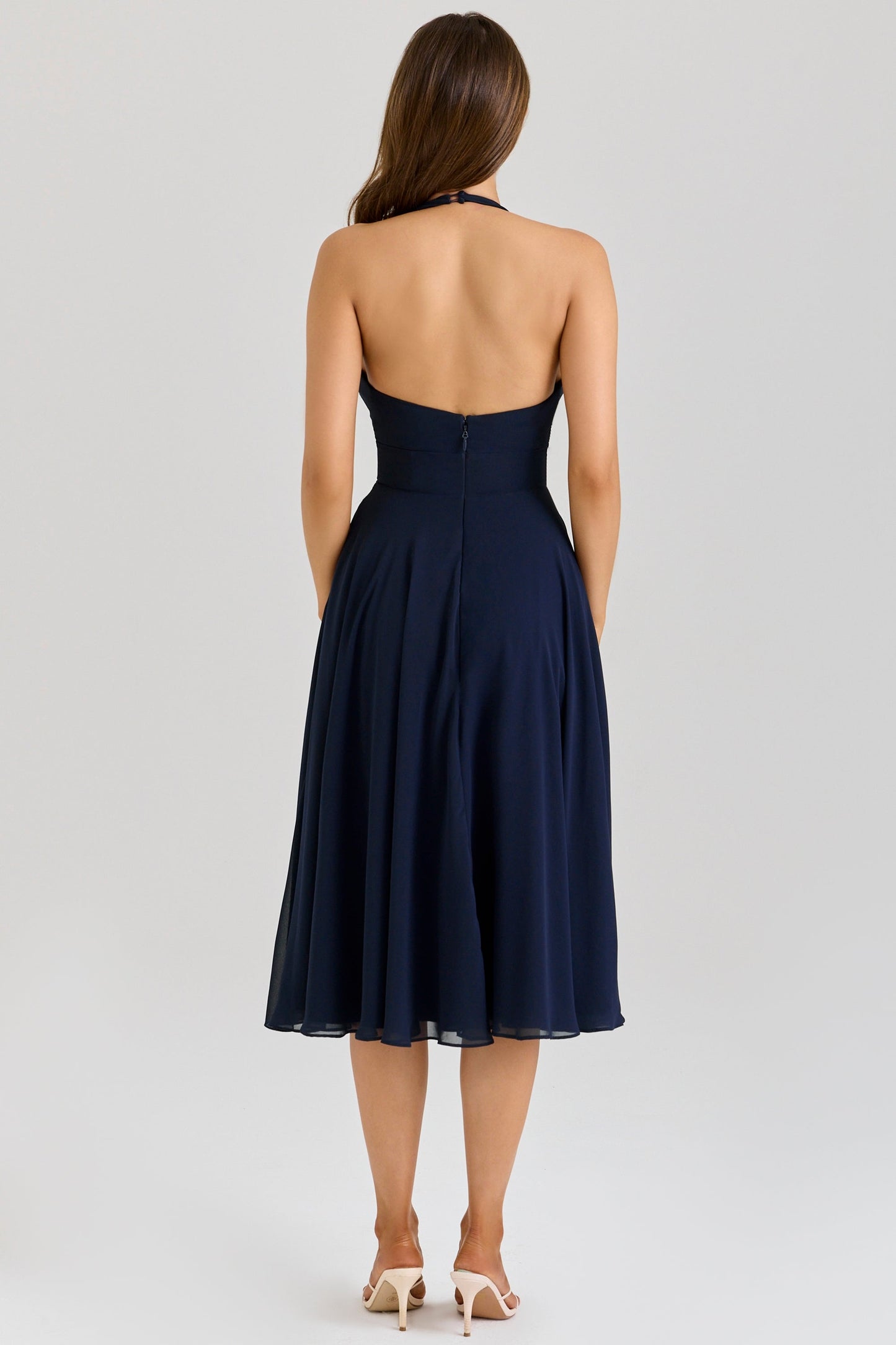 Julia | Halter Fit Georgette Midi Wedding Guest Dress
