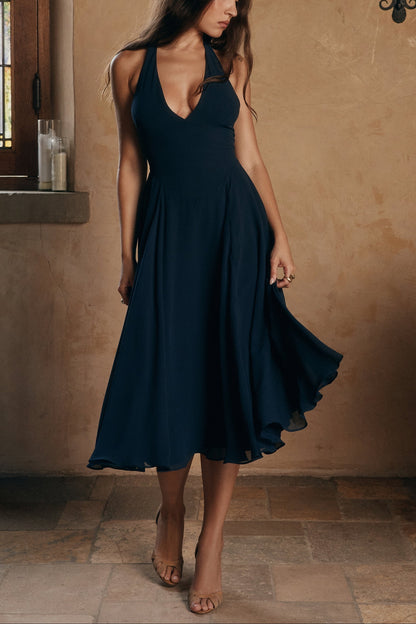 Elegant V Neck Georgette Midi Party Dress - OutfitLondon