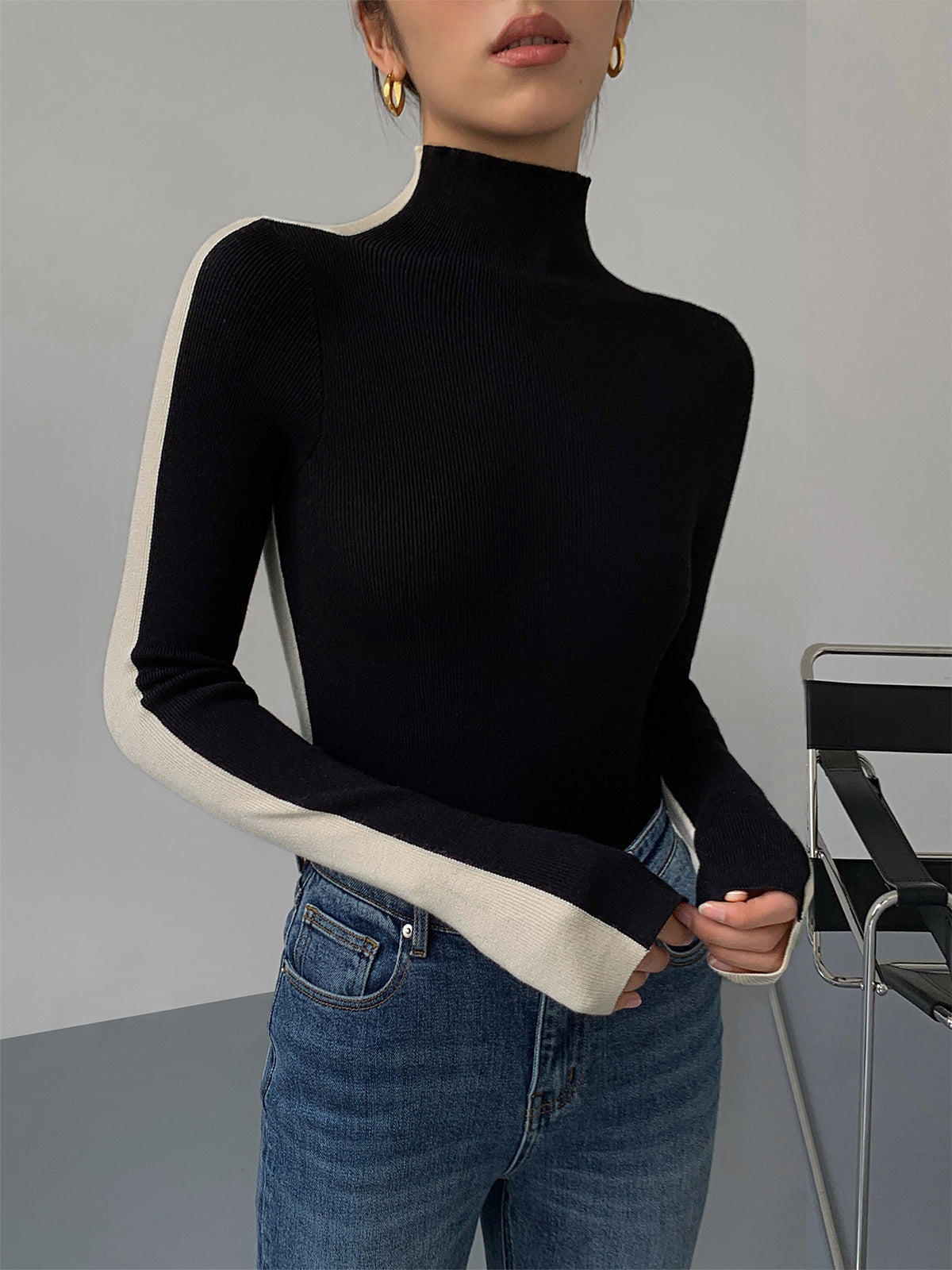 Casual Fit Colorblock Winter Sweater Top - OutfitLondon