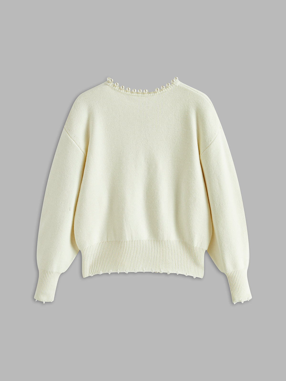 Justine | Relaxed Fit Pearl Trim Holiday Cardigan