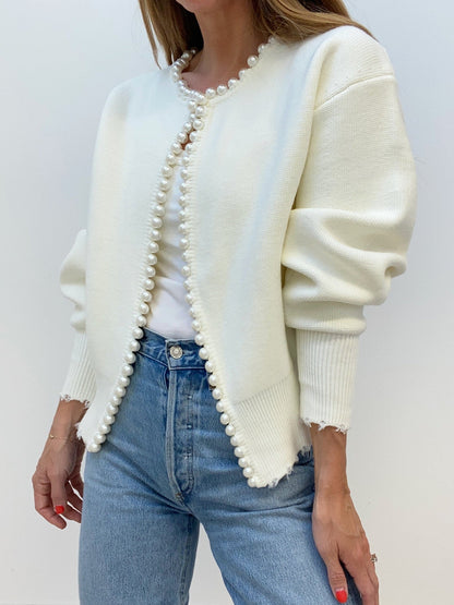 Casual Fit Beaded Christmas Sweater Cardigan - OutfitLondon