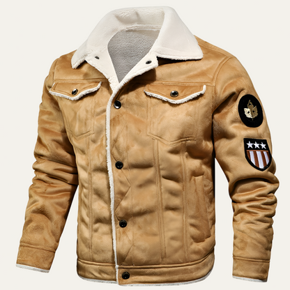 Warm Faux Leather Trucker Jacket with Pocket Patches