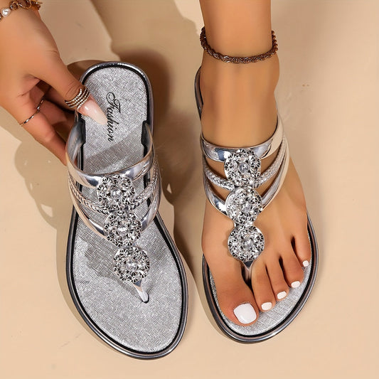 Comfortable Gemstone Flip Flop Sandals - OutfitLondon