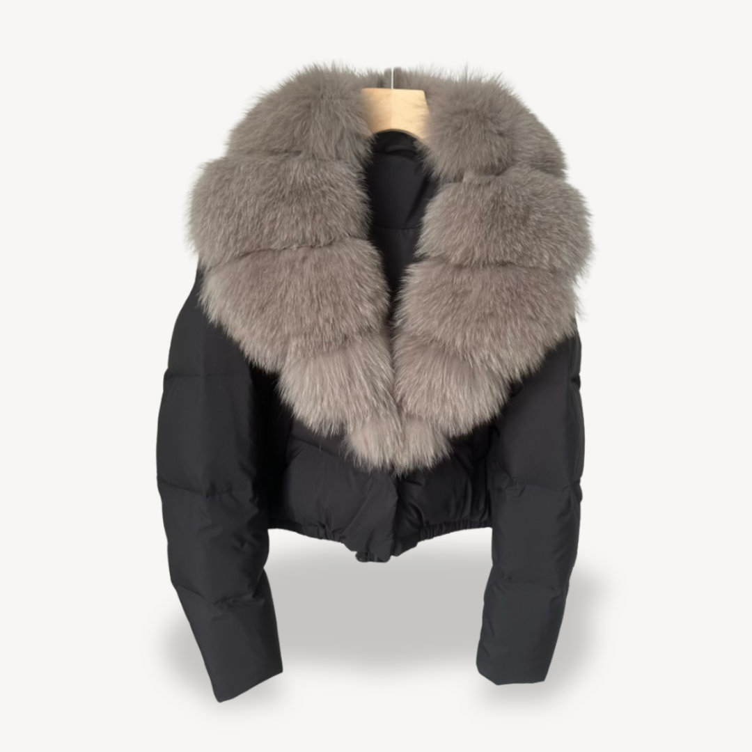 Warm Down Filled Coat with Faux Fur Trim for Ladies
