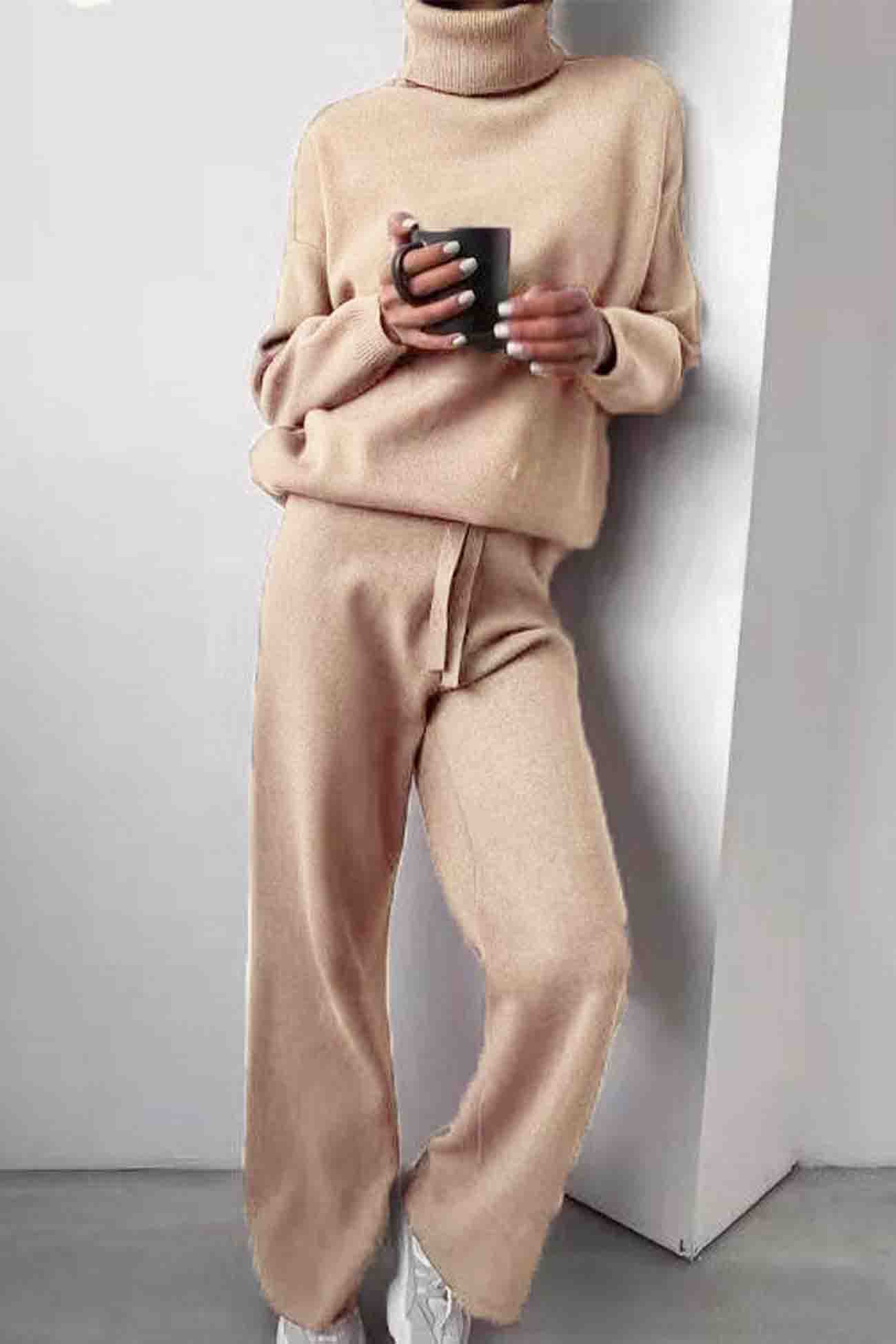 Soft Women's Sweater Turtleneck Top and Pant Set