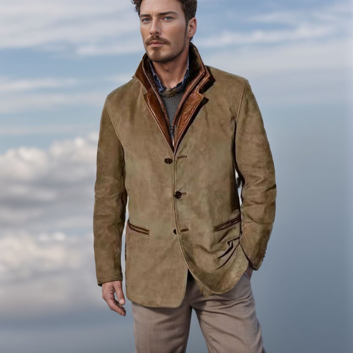 Timeless Men's Tan Synthetic Leather Coat - OutfitLondon