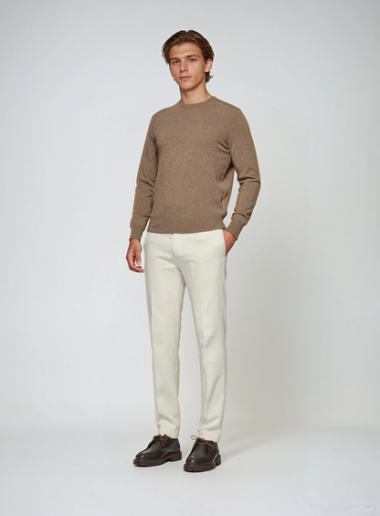 Regular Fit Beige Crew Neck Sweater Men