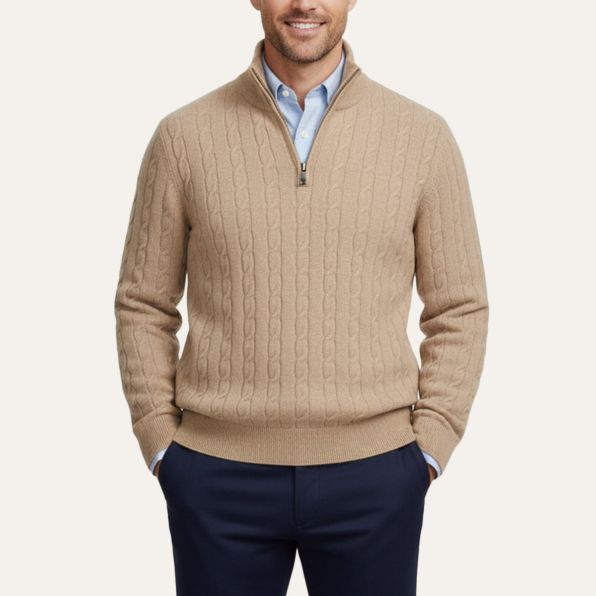 Classic Cable Knit Men's Zip Sweater