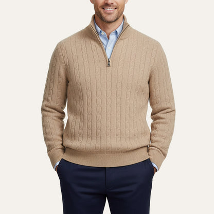 Classic Cable Knit Men's Zip Sweater