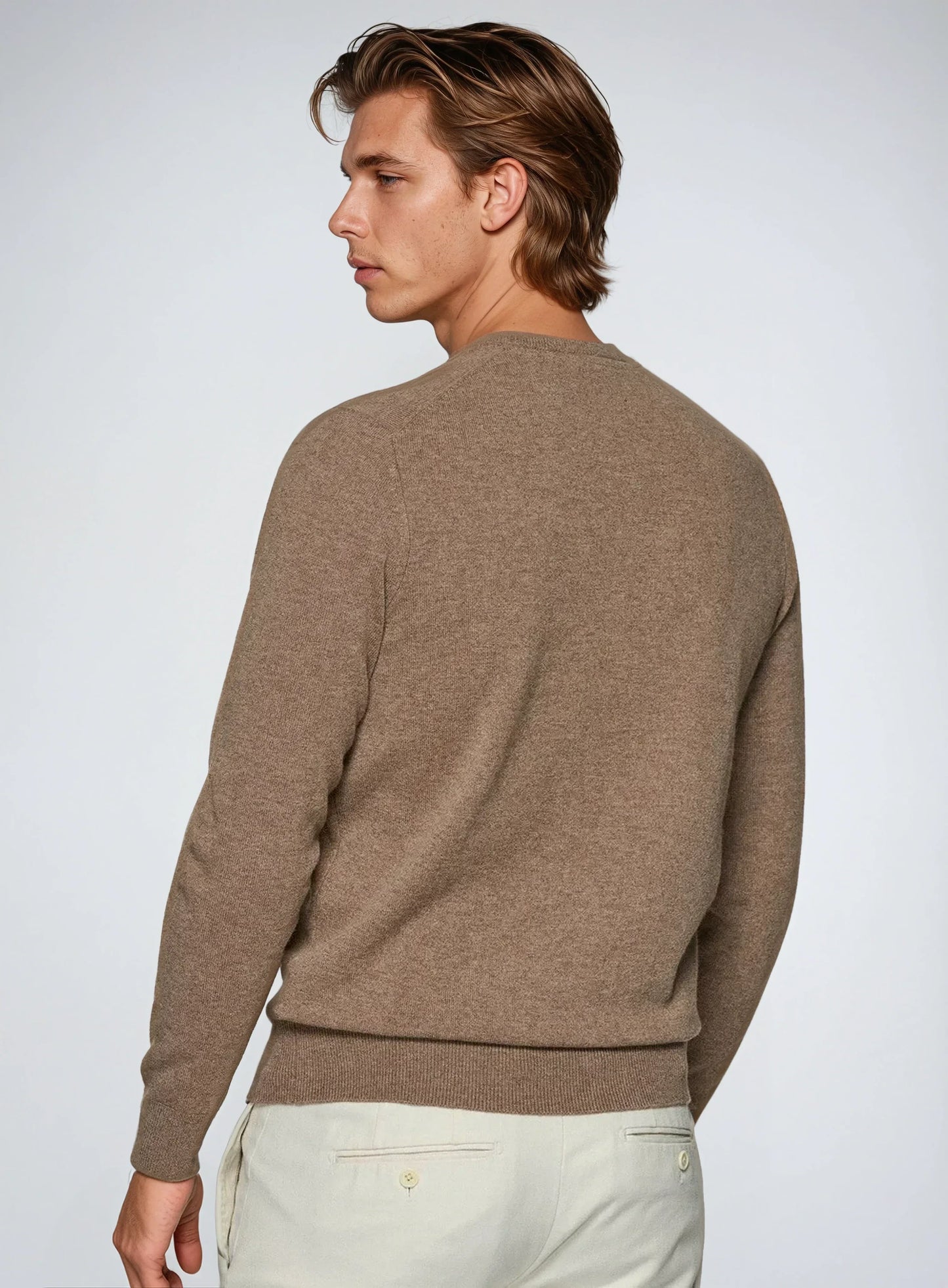 Regular Fit Beige Crew Neck Sweater Men
