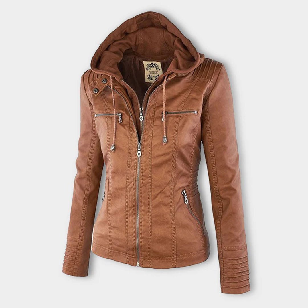Slim Fit Ladies Leather Motorcycle Jacket - OutfitLondon