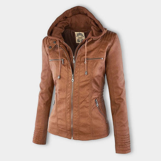 Slim Fit Ladies Leather Motorcycle Jacket - OutfitLondon