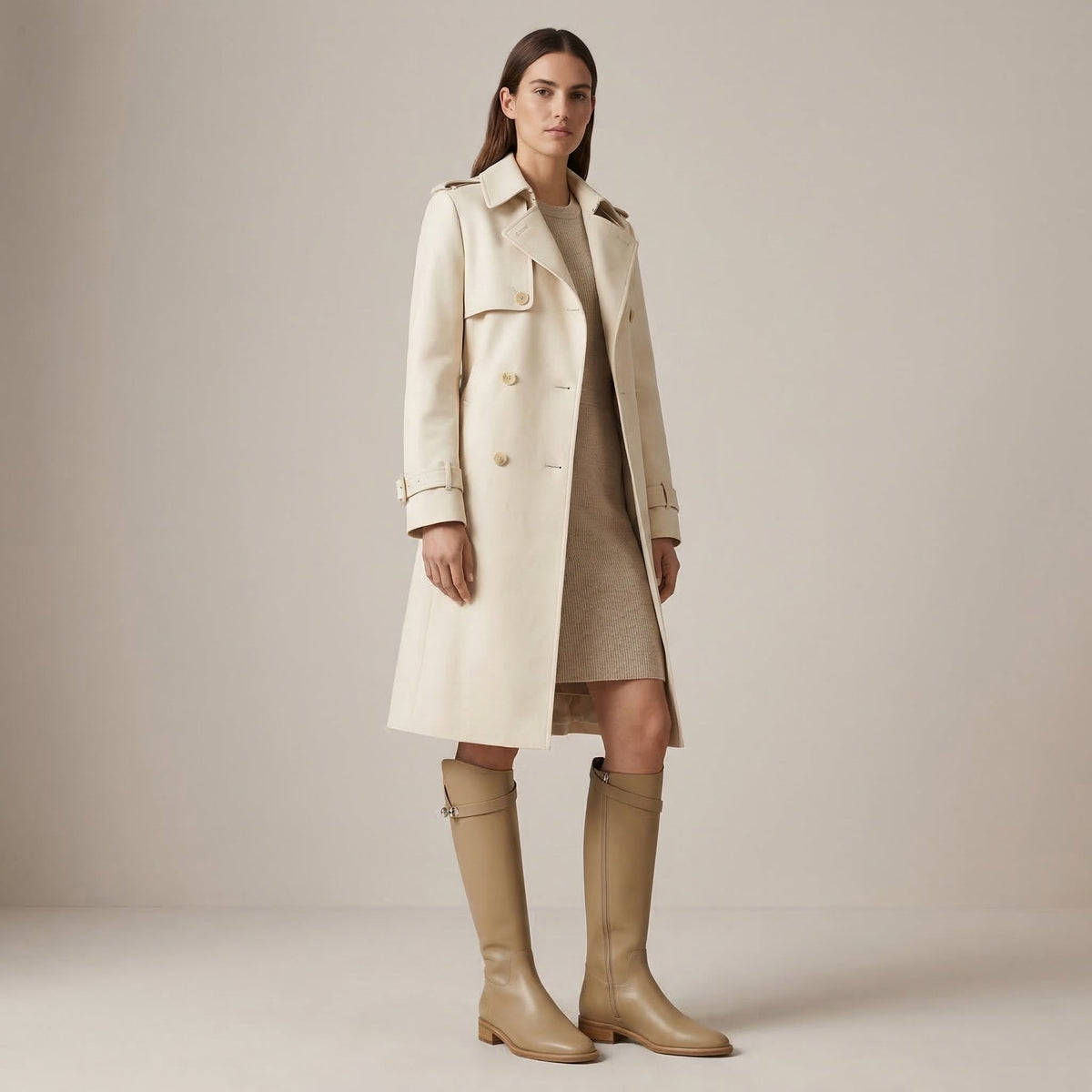 Women's Elegant Leather Knee High Buckle Strap Boots