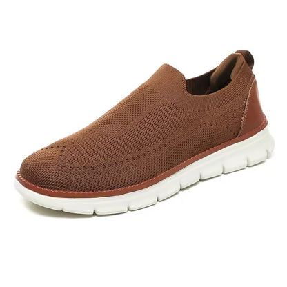 Soft Slip-on - Stretchy Knit Casual Brown Shoes - OutfitLondon