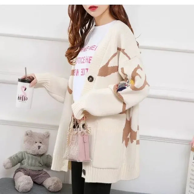 Colorful Sweater with Fun Pattern and Button Front