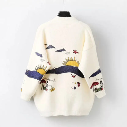 Colorful Sweater with Fun Pattern and Button Front