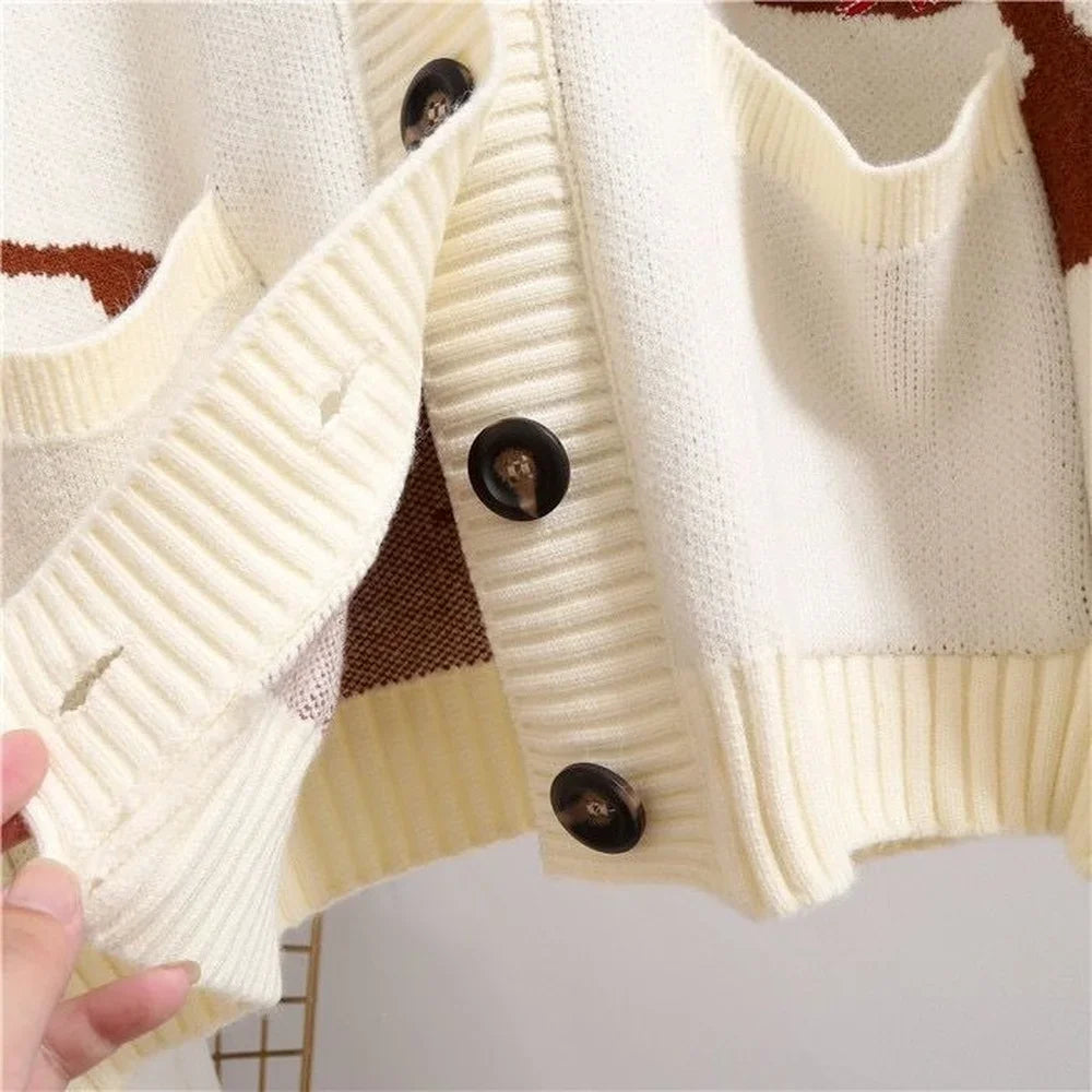 Colorful Sweater with Fun Pattern and Button Front