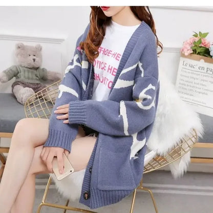 Colorful Sweater with Fun Pattern and Button Front - OutfitLondon