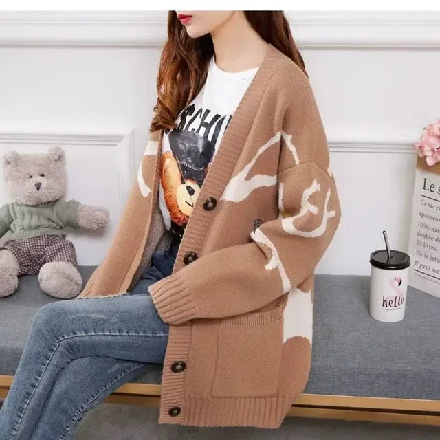 Colorful Sweater with Fun Pattern and Button Front