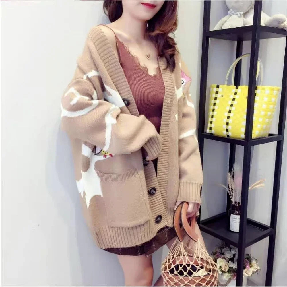 Colorful Sweater with Fun Pattern and Button Front
