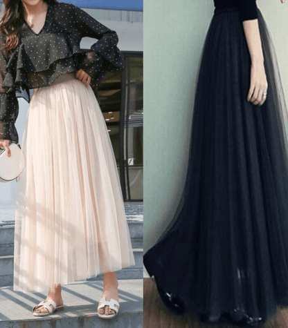High Waisted Midi Flowy Ankle Skirt